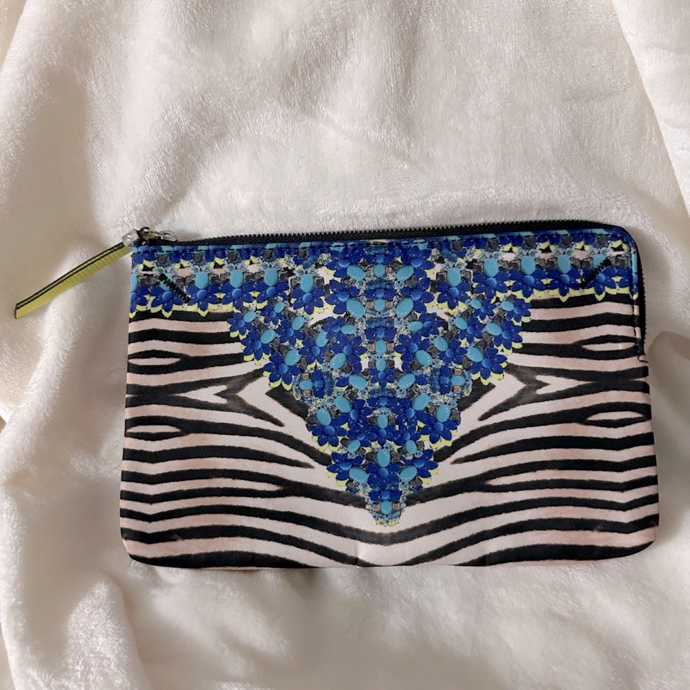 Zebra w/ blue design clutch
